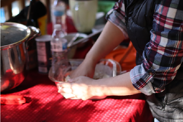 mixing tortilla dough