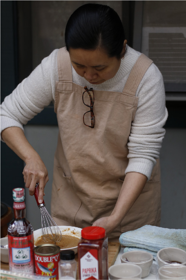 whisking powder and water